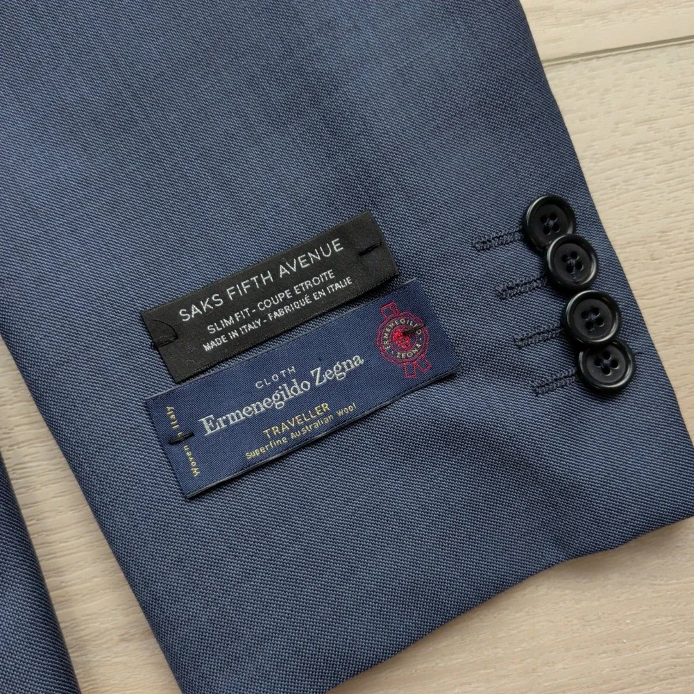Saks Fifth Avenue Ermenegildo Zegna Traveller 42R Blue Wool Blazer Sport Coat